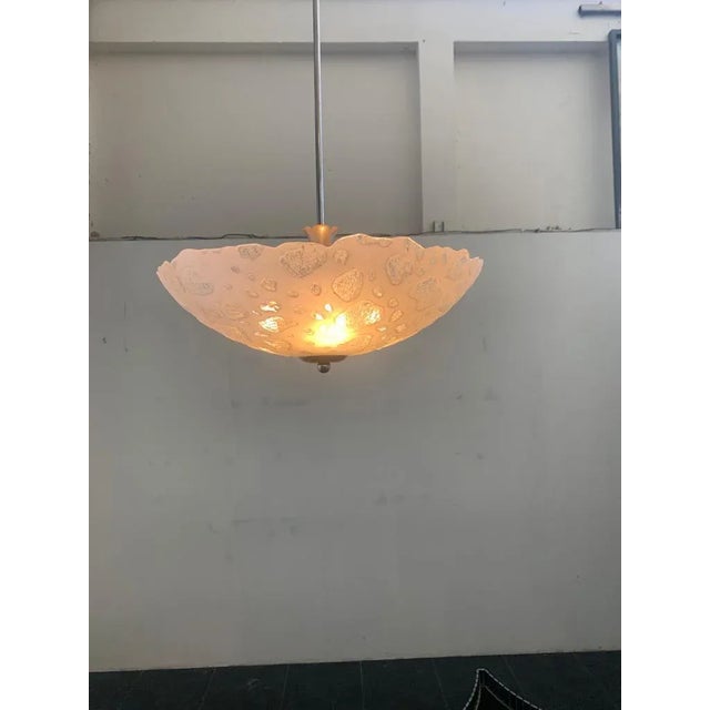 Mid-Century Modern Satin Glass Chandelier with Irregular Bubbles For Sale - Image 3 of 10