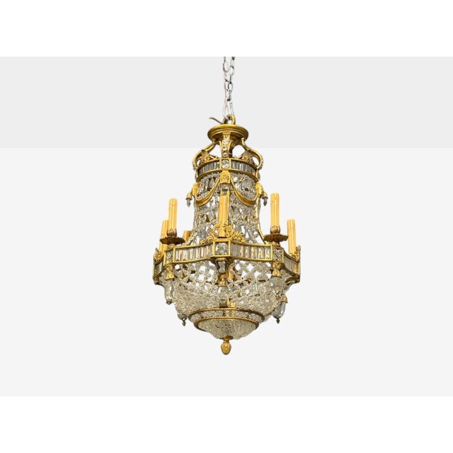 French 19th Century Louis XVI Style, Chandelier, Dore Bronze, Crystal, France For Sale - Image 3 of 11