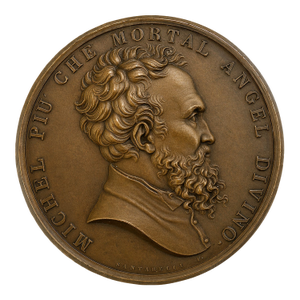 19th Century Bronze Medal Michelangelo Buonarroti by Santarelli Florence Italian Art Medal