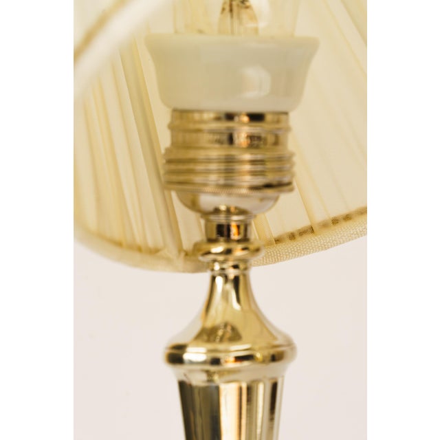 Table Lamps Alpaca with Oval Base and Fabric Shades, Vienna, 1920s, Set of 2 For Sale - Image 9 of 15