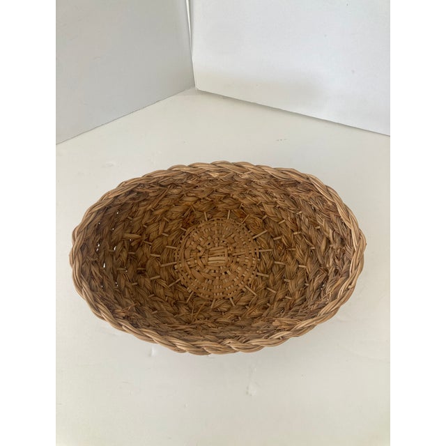 Tan Boho Chic Rush Oval Centerpiece With Wicker Rings For Sale - Image 8 of 9