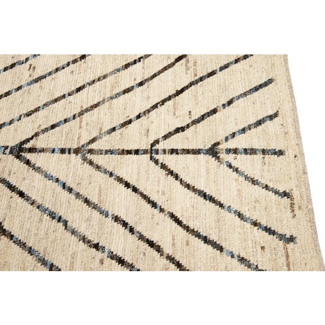 Textile Modern Moroccan Style Handmade Designed Beige Boho Wool Runner For Sale - Image 7 of 10