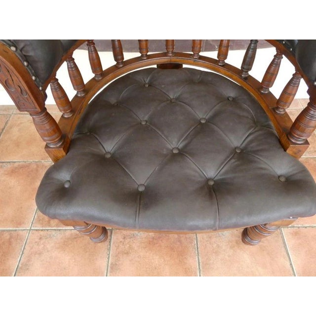 Large Antique English Oak and Brown Leather Office Chair, 1830 For Sale - Image 11 of 14