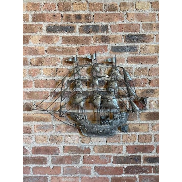 Vintage Brutalist Welded Metal Sailing Ship Wall Sculpture Mid Century For Sale - Image 17 of 17