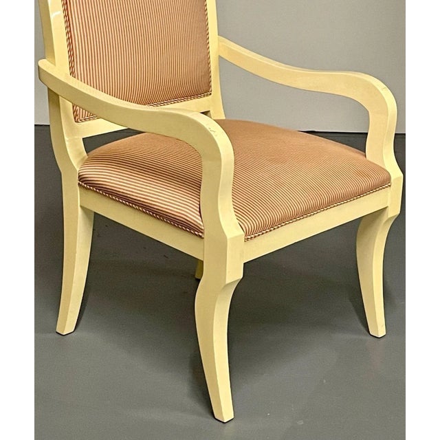 Ron Seff, White Lacquer, Striped Fabric, Ten Modern Dining Chairs, Usa, 1970s For Sale - Image 11 of 13