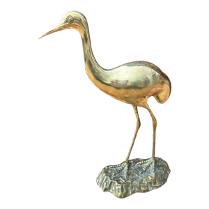 Mid-Century Solid Brass Crane Sculpture, C. 1960s