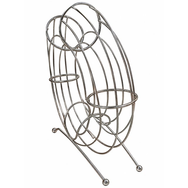 Pair of Vintage Sculptural Chrome Wire Orange Holders / Fruit Racks – Postmodern Kitchen Design For Sale - Image 4 of 4