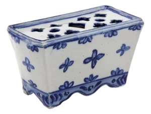 Dutch Delft Style Blue & White Ceramic Flower Brick, France Early 20th C.