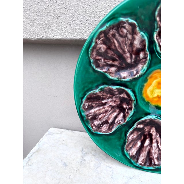 Art Deco French Majolica Oyster Plate Bavent, Circa 1920 For Sale - Image 3 of 4