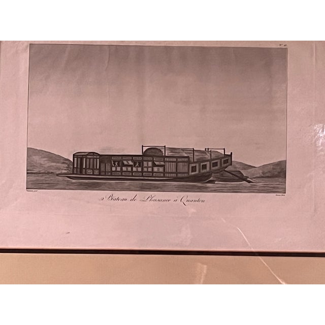Early 19th Century 1808 French Engraving Canton China Boat Framed Antique Print Chinoiserie For Sale - Image 5 of 7
