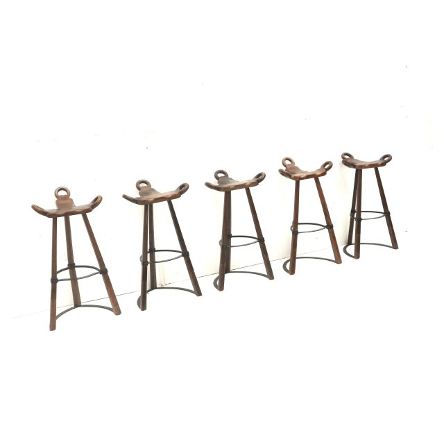 Vintage Spanish Brutalist Marbella Stools from Confonorm, 1970s, Set of 5 For Sale - Image 6 of 8