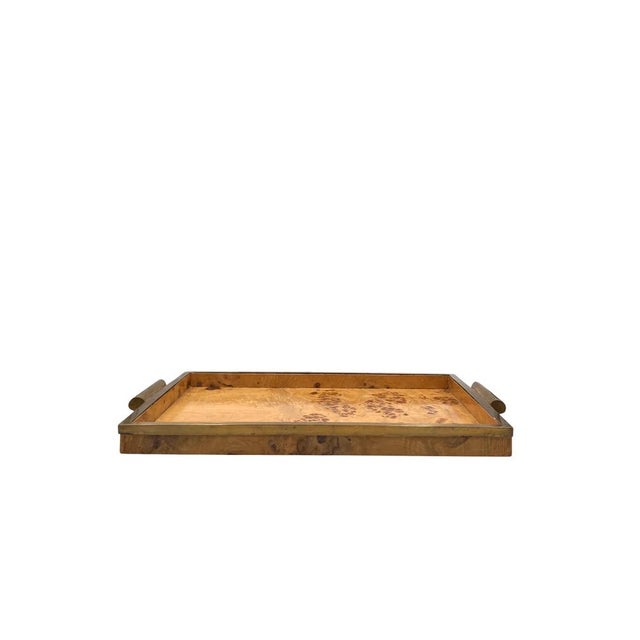 Hollywood Regency Brass and Burl Tray, Italy, 1970s For Sale - Image 4 of 15