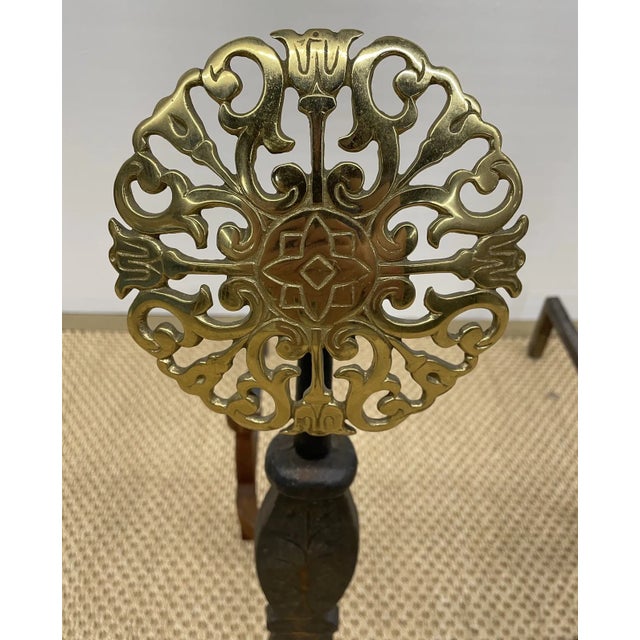 Mid 20th Century French Sunburst Style Iron and Brass Andirons - a Pair For Sale - Image 5 of 5