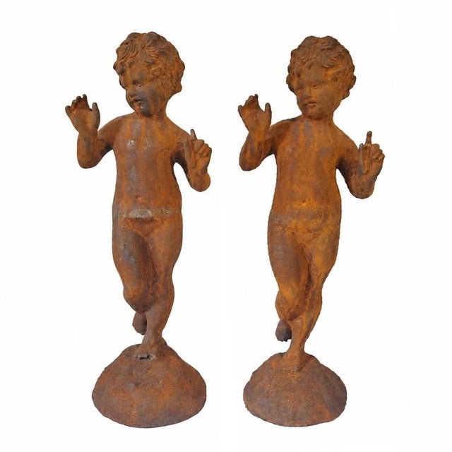 Outdoor Sculptures Dancing Putti in Cast Iron, 1920s, Set of 2 For Sale - Image 9 of 9