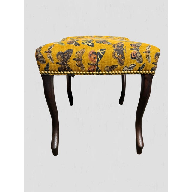 Wood Lee Industries Ottoman Lady Goldenrod Fabric Nailheads For Sale - Image 7 of 11