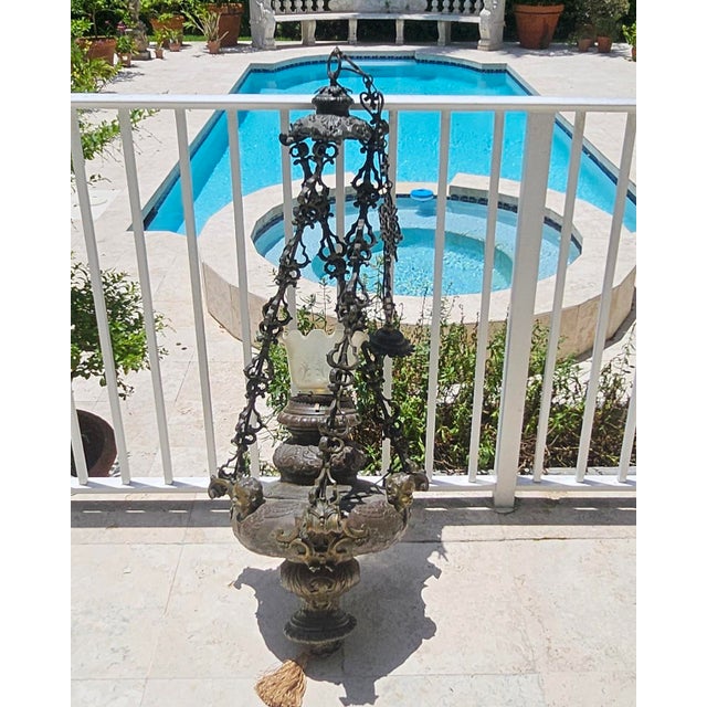 Gothic Antique Church Tabernacle Oil Lamp For Sale - Image 3 of 12