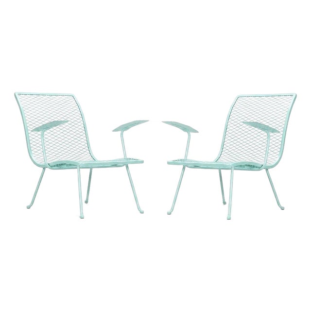 1950s Pair of Teal Outdoor Patio Lounge Chairs by Karl Lightfoot Studio, Atrributed, 2 Pieces For Sale