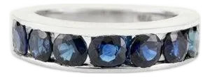 Deep Blue Sapphire Half Eternity Band in Sterling Silver Size 7