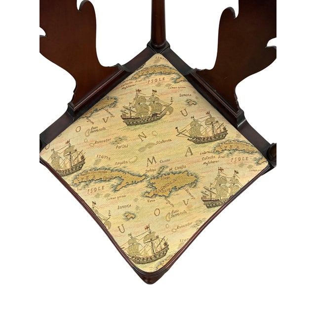 Cream Vintage Queen Anne Style Corner Chair With Nautical Map & Sailing Ship Upholstery For Sale - Image 8 of 12