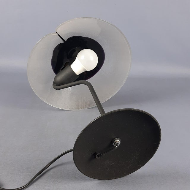 Modernist Purple Glass Table Lamp with Satin Curved Metal, 1970s For Sale - Image 9 of 18