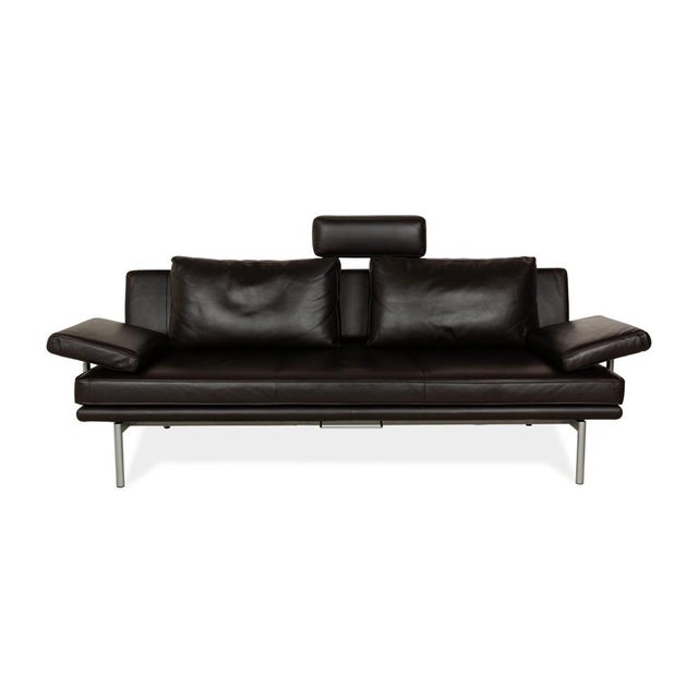 Living Platform Leather Three-Seater Sofa and Brown Ottoman from Walter Knoll, Set of 2 For Sale - Image 16 of 17