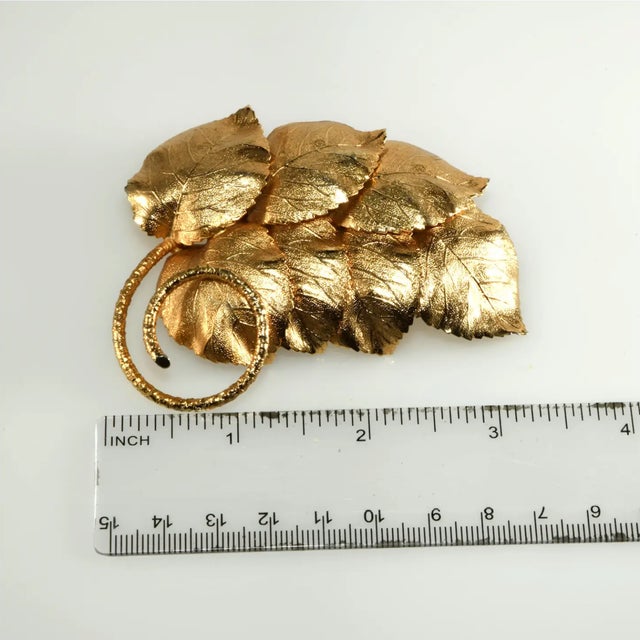 Abstract Vintage Napier Brooch Gold-Plated Leaves Spray For Sale - Image 3 of 4