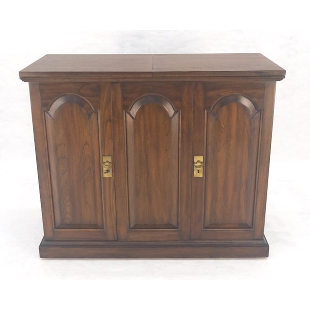 Solid Cherry Raised Panel Doors Liquor Bar Serving Flip Top Cabinet MINT For Sale - Image 11 of 18