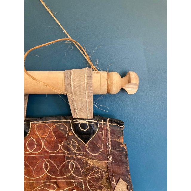 Vintage Handcrafted Leather Folk Art Wall Hanging For Sale - Image 4 of 12