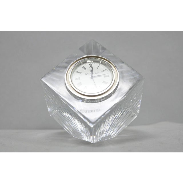 Transparent Vintage Waterford Crystal Glass Diamond Shaped Meridian Small Desk Clock For Sale - Image 8 of 11