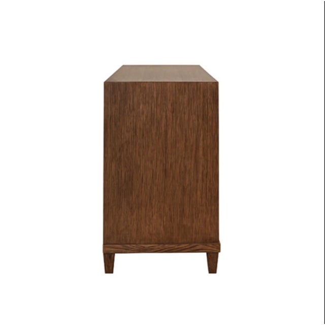 Matthew Izzo Home Corine Fluted Front Provincial Brown Oak Two Drawer Side Table With Open Shelf and Brass Drawer Pulls For Sale In New York - Image 6 of 7