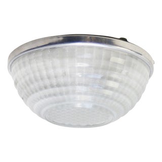 Vintage Aluminium and Clear Cut Glass Flush Mount from Holophane, France, 1950s For Sale