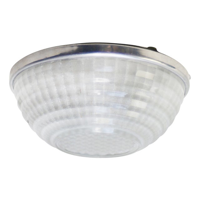 Vintage Aluminium and Clear Cut Glass Flush Mount from Holophane, France, 1950s For Sale