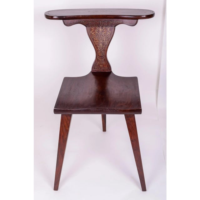 Mid 20th Century Mid 20th Century Vintage Brass Inlaid Mahogany Betting Chair by M. Hyat & Bros. For Sale - Image 5 of 9