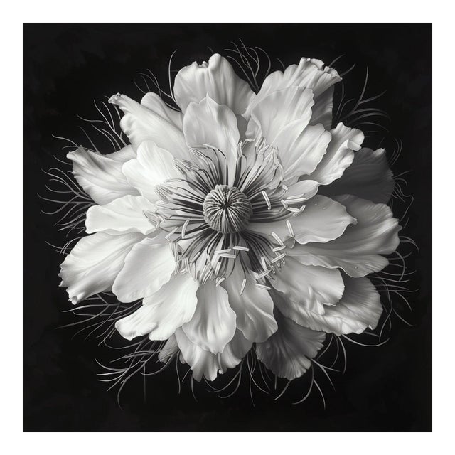 Nigella Damascena Flower - Black and White Botanical Photography | Unframed For Sale