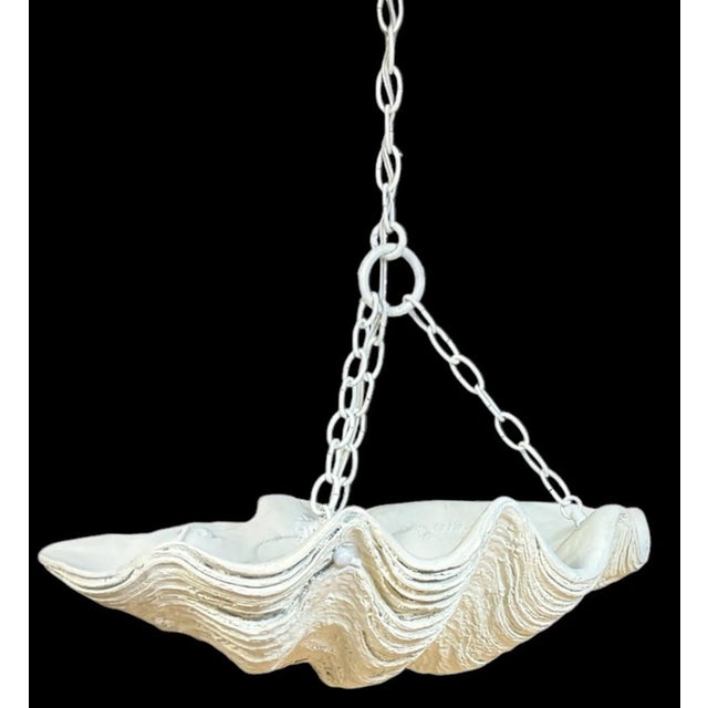 Two Serge Roche Attributed Cast Painted Plaster Clam Shell Chandelier, 1950s For Sale In Greensboro - Image 6 of 12