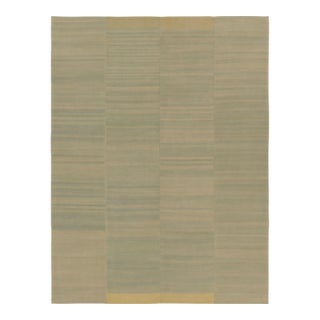 Rug & Kilim’s Contemporary Textural Solid Kilim in Ice Blue and Gold Tomes For Sale