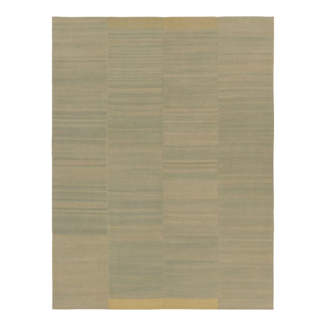 Rug & Kilim’s Contemporary Textural Solid Kilim in Ice Blue and Gold Tomes For Sale