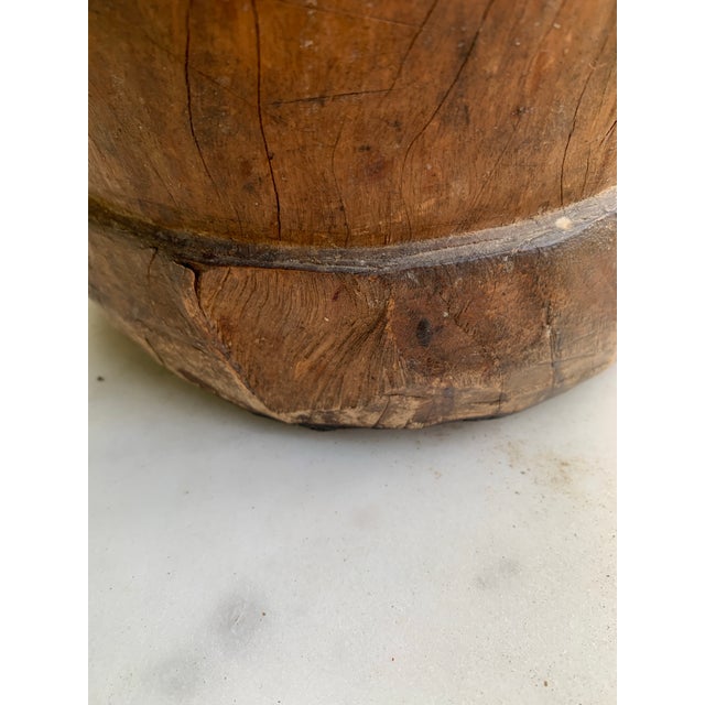 Antique Rustic Wooden Mortar Primitive Vessel For Sale - Image 12 of 12