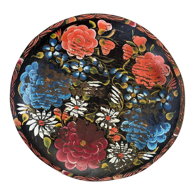 Vintage Hand-Painted Mexican Batea Bowl – Michoacán Lacquerware Style For Sale