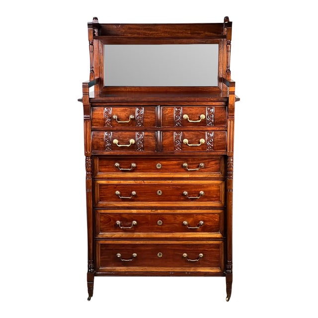 Antique Victorian Aesthetic Movement Mahogany Four Over Four Gentlemen’s Chest C. 1880 For Sale