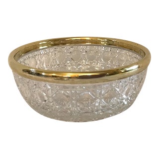 Vintage Crystal Bowl With Brass Rim For Sale