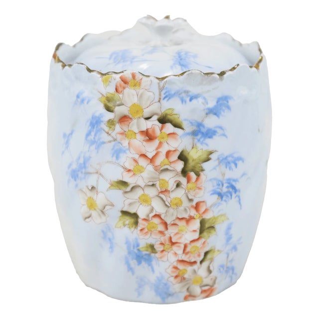 Vintage Vistorian Porcelain Canister With Floral & Gold Accents For Sale