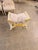 An elegant French Empire / Neoclassical curule-style bench, combining a sculptural gilded frame with soft blush-beige...