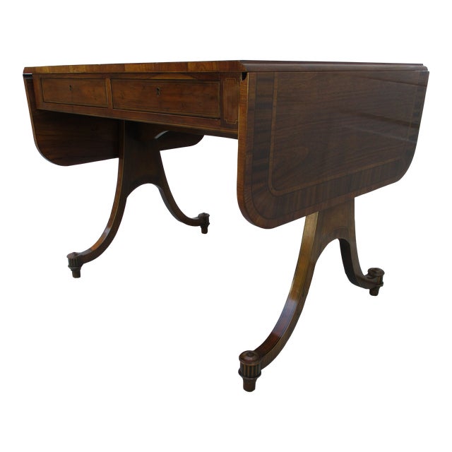 Baker Furniture Mahogany Regency Drop Leaf Sofa Table Writing Desk For Sale