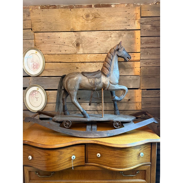 19th Century Painted, Carved Rocking & Pull Horse, Circa 1870-1880 For Sale - Image 4 of 9