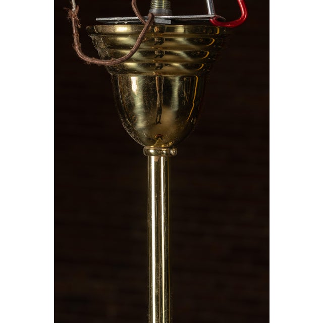 Mid-Century Brass Pendant Lamp With Cranberry Glass Shade For Sale - Image 4 of 5