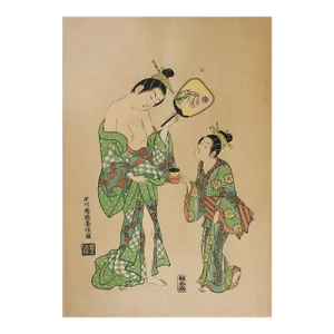 Vintage Mid Century Japanese Woodblock Geisha Semi Nude Print