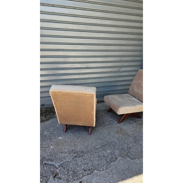 Beige Mid-Century Modern Sandblasted Beige Velvet Chairs, 1950s, Set of 2 For Sale - Image 8 of 11