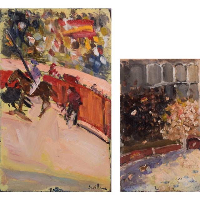 Impressionist Sketches of a Bullfight, 20th-Century, Oil on Board, Set of 2 For Sale - Image 15 of 15