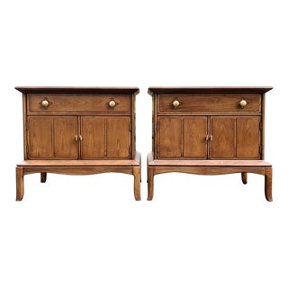 Newly Refinished Thomasville Mid Century Footed Nightstands - a Pair For Sale